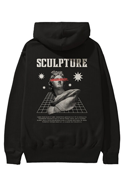 Ankhises Sculpture Letter Back Printed Μαύρο Oversize Φούτερ με κουκούλα Ανδρ...