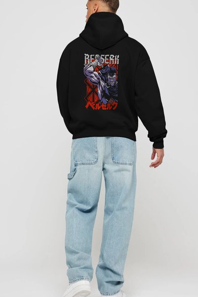 Ankhises GUTS berserk Anime Back Printed Black Oversize Hooded Sweatshirt Men Women