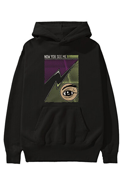 Ankhises Now You See Me Hanorac negru cu glugă imprimat în față Hanorac overs...