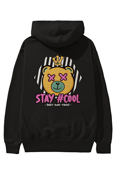 Ankhises Stay Cool Bear Back Štampano Crna Oversize kroj Sa kapuljačom Dukser...