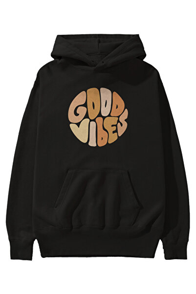 Ankhises Good Vibes Written 3 μπροστινά εμπριμέ μαύρο φούτερ με κουκούλα Over...