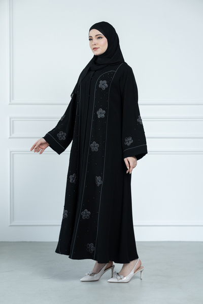 LAVİNİA Lavinia women's abaya embroidered with roses, royal fabric