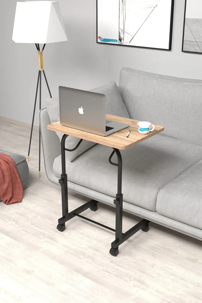 Depolife Eğim Yükseklik Ayarlı Laptop Sehpası Kahvaltı Ders Çalışma Bilgisayar Masası Metal Ayak Tekerlekli