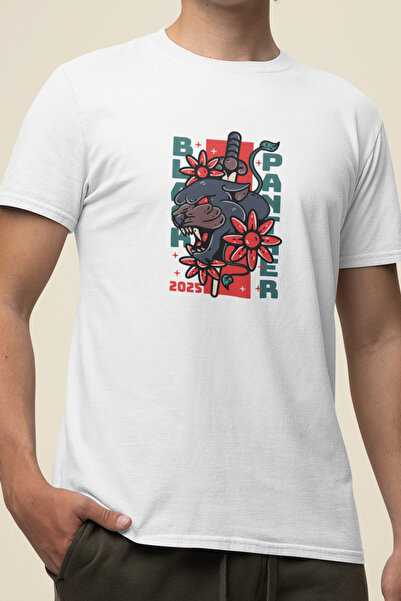 sovo7 Tricou alb unisex cu imprimeu - material elastic țesături moi Panther cu imprimeu Model