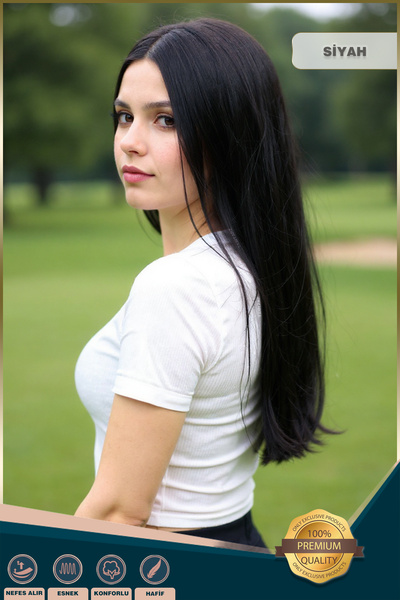 KONAK PERUK Fiber Sentetik Uzun Düz Peruk - Siyah