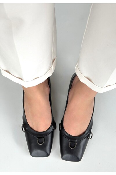 pabucmarketi Black Faux Leather Women's Heeled Shoes