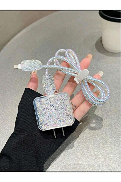 daystar İphone 18/20w Yeni Nesil Başlık Uyumlu Gümüş Simli Şarj Kılıfı