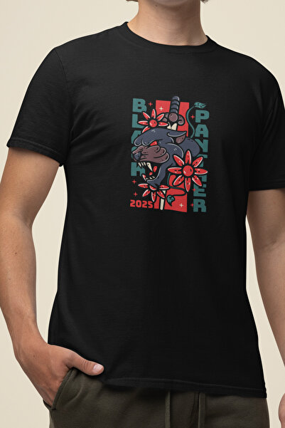 sovo7 Tricou negru unisex cu imprimeu - material elastic țesături moi Panther cu imprimeu Model