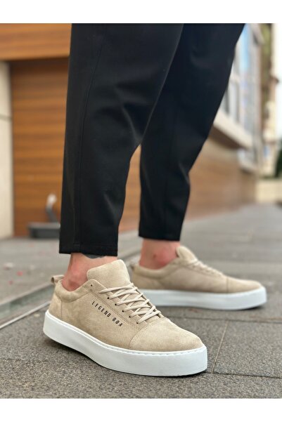 pabucmarketi Lace-Up Men's Sneakers Cream Suede (White Sole)