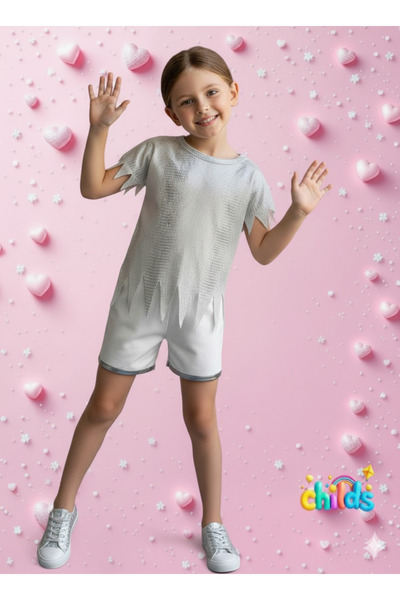 childs Лятна комбинация за момичета с блуза и шорти от памук с блестящ принт,...