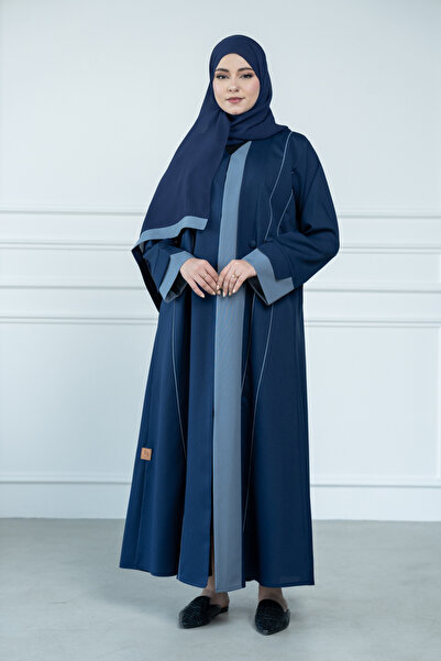 LAVİNİA Women's abaya from Lavinia, with colorful stripes, crepe fabric, half-cloche