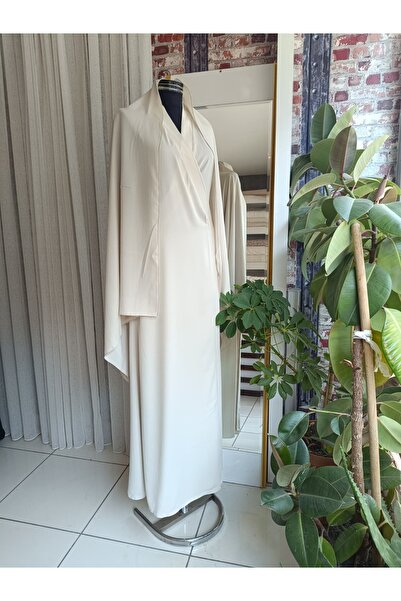 Misue Handmade Medine Ipeği Kruvaze Namaz Elbisesi + Şal, Ipek Sabahlık, Çeyizlik Namaz Elbisesi, Mevlüt Elbisesi