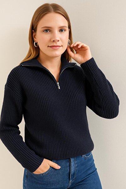 NewCabin New Season Women's Half Zip Rib Knitwear Sweater