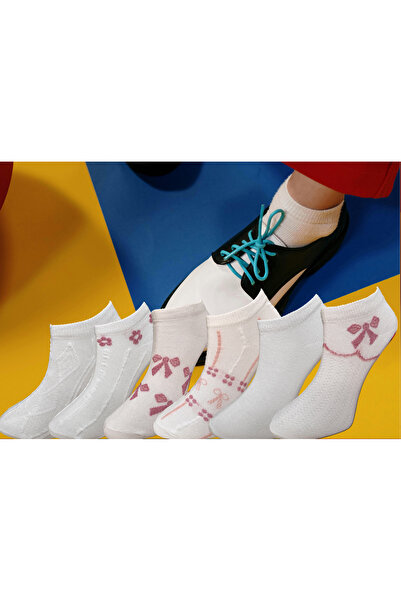 Silk Step Pack of 6 Women's Ankle (Bootie) Socks, 6 Different Pattern Themes on a White Background.