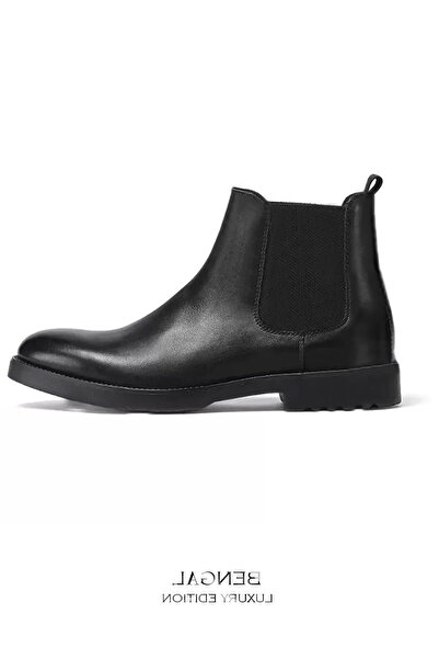 BENGAL Man Paolo 100% Γνήσιες Δερμάτινες Μαύρες Ανδρικές Χειμερινές Μπότες