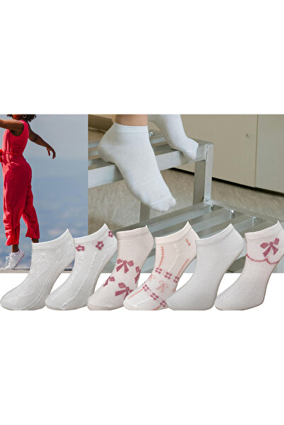 Silk Step Pack of 6 Women's Ankle (Bootie) Socks, 6 Different Pattern Themes on a White Background.