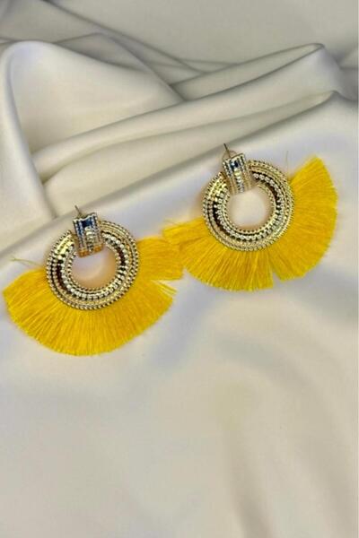 Melissa Boutique Kadın Sarı Gold Detaylı Püsküllü Retro Tasarım Küpe