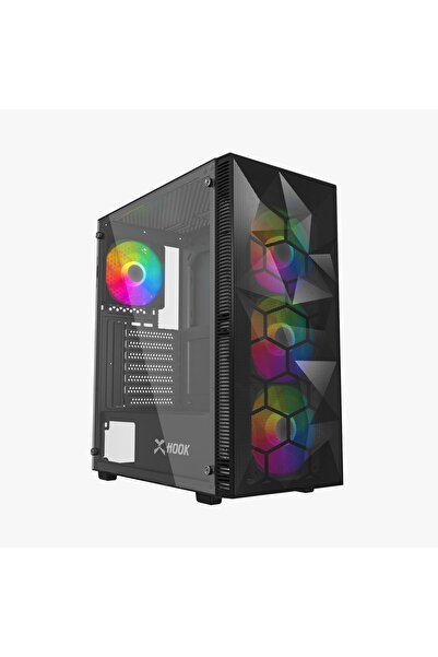 HOOK Tempered Glass Gaming Case PS195 - 4 ARGB fans - Mid Tower Case - Black