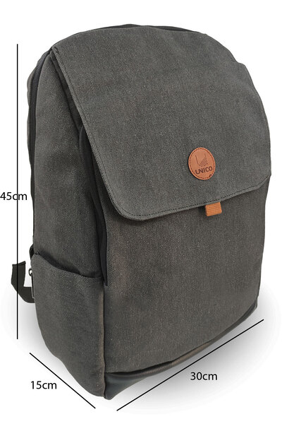 Rupva Unisex Günlük Okul Modern Çok Gözlü Laptop Tablet Şarj Bölmeli Kanvas Sırt Çantası Koyu Gri