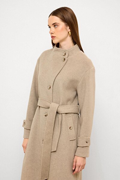 Olcay Μακρύ παλτό με ψηλό γιακά TAŞ MELANJ 3124