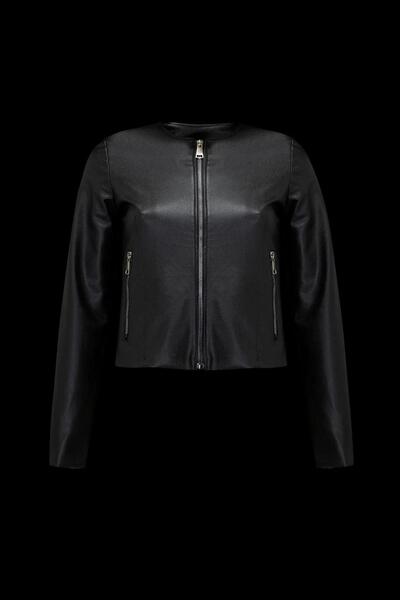 Jaglion Жіноча чорна однотонна шкіряна куртка