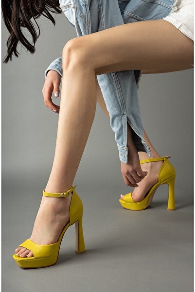 Favi Ayakkabı Düz Yağ Yeşili Tek Bant Yüksek Platform Topuklu Ayakkabı