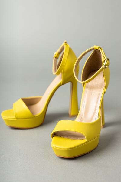 Favi Ayakkabı Düz Yağ Yeşili Tek Bant Yüksek Platform Topuklu Ayakkabı