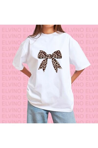 Elvino Kurdele Baskılı Bisiklet Yaka Pamuklu Beyaz Kadın/Erkek Unisex Oversiz...
