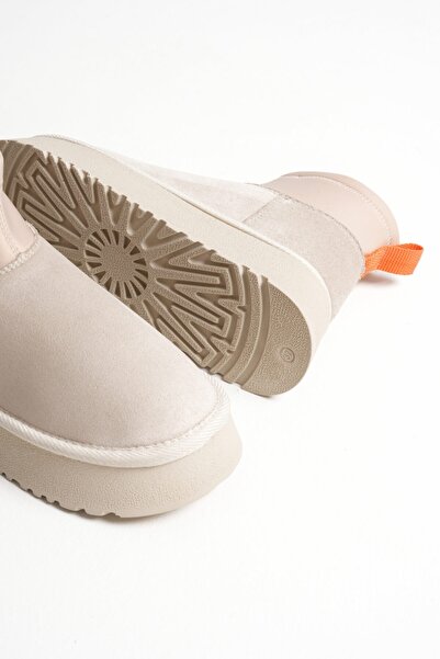 Esilapark γυναικείες ελαστικές μπότες μίνι μεγέθους με χοντρή σόλα με γούνα εσωτερικά αυθεντικές σουέτ πολυτελείς μπότες