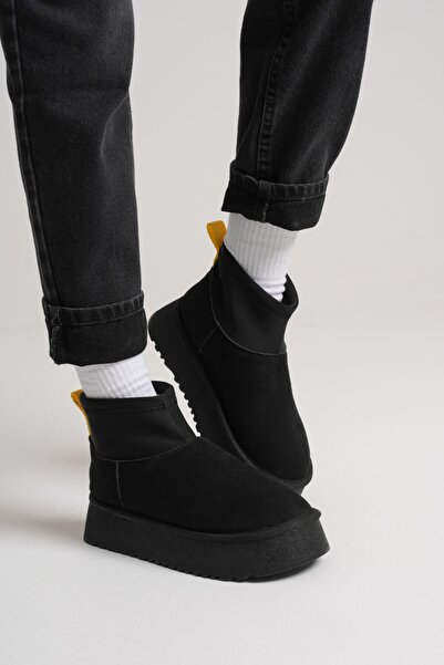 Esilapark γυναικείες ελαστικές μπότες μίνι μεγέθους με χοντρή σόλα με γούνα εσωτερικά αυθεντικές σουέτ πολυτελείς μπότες