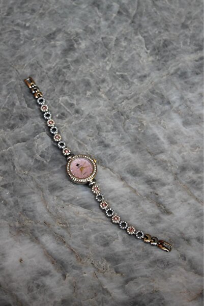 SHINELUC ساعة بيلا روزا بحجر بيضاوي وردي للنساء