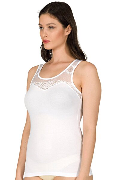 ÖZKAN underwear Özkan 24185 Women's Cotton Lycra Lace Robe Single Jersey Undershirt
