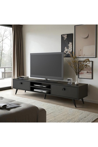 Robin Home Arya Tv Ünitesi Televizyon Sehpası Ahşap Ayak 175 Cm Siyah