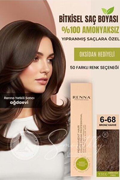Renna AMONYAKSIZ Bitkisel Yıpranmış Saçlar İçin Saç Boyası 6-68 BRONZ KAHVE 60ml