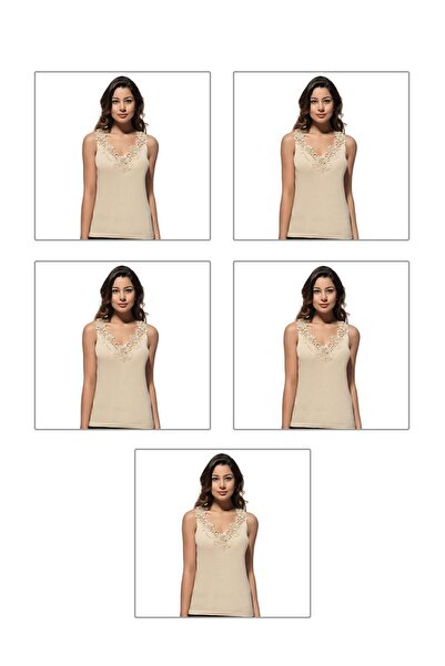 ÖZKAN underwear Özkan 2001 5'li Paket Kadın Pamuklu Ribana Dantelli Güpürlü M...