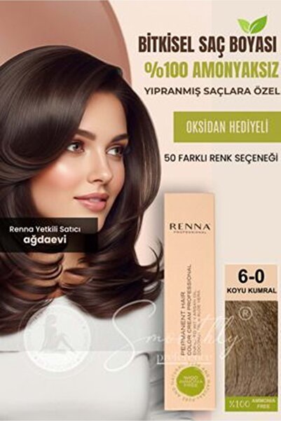 Renna AMONYAKSIZ Bitkisel Yıpranmış Saçlar İçin Saç Boyası 6-0 KOYU KUMRAL 60ml