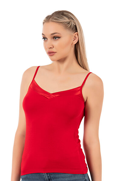 ÖZKAN underwear Özkan 2040 Kadın Premium Kumaş Viskon Saten Yakalı Esnek Rahat Ince Askılı Atlet