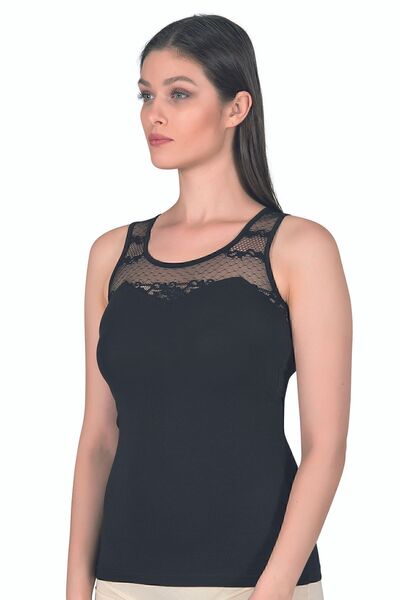 ÖZKAN underwear Özkan 24185 Women's Cotton Lycra Lace Robe Single Jersey Undershirt