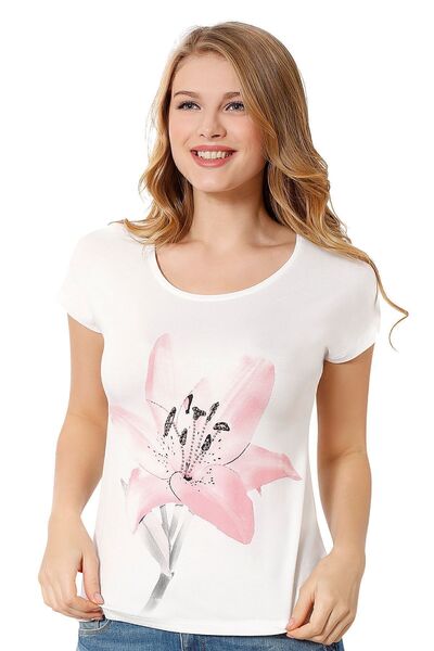 ÖZKAN underwear Özkan 23854 Γυναικείο κοντομάνικο μπλουζάκι με στάμπα βισκόζης