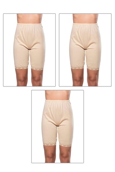 ÖZKAN underwear Özkan 0114 3'lü Paket Kadın Pamuklu Ağlı Model Ribana Esnek Rahat Kalıp Yumuşak Paçalı Diz Üstü Kısa