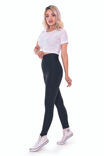 Kompedan Ss23 Women's Black Color High Waist Stretch Knitted Tights