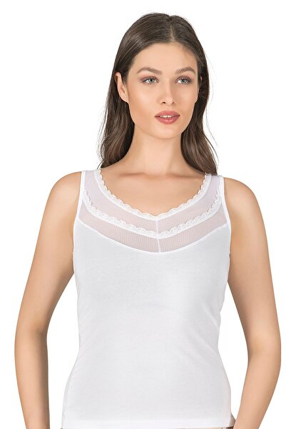 ÖZKAN underwear Özkan 20582 Women's Cotton Lycra Single Jersey Thick Strap Tulle Detailed Athlete