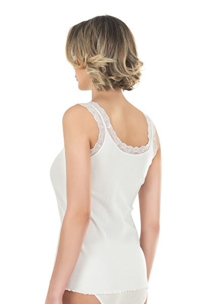 ÖZKAN underwear Özkan 26816 Women's Cotton Ribbed Collar Lace Detailed Thick Strap Undershirt