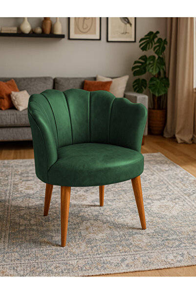 Azra Mobilya Papatya Berjer Tekli Koltuk – Deri Kumaş, Modern Tasarım, Demonte Ayaklı - Yeşil