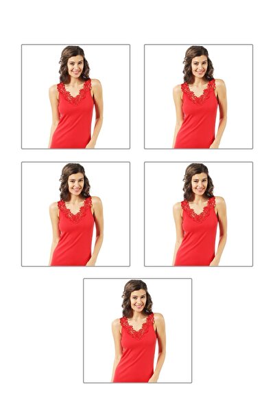 ÖZKAN underwear Özkan 2001 - Pack of 5 Women's Laced Cotton Ribbed Magnolia Tank Top