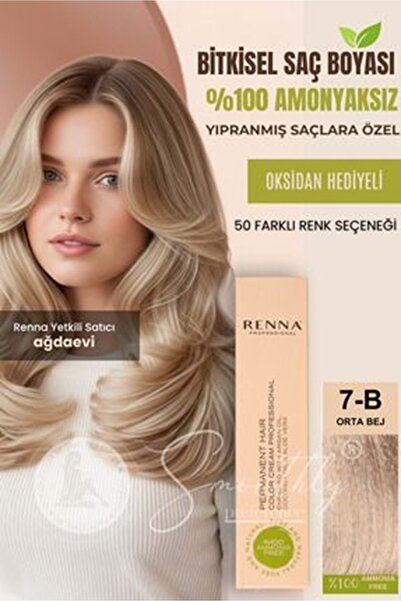 Renna AMONYAKSIZ Bitkisel Yıpranmış Saçlar İçin Saç Boyası 7-B ORTA BEJ 60ml