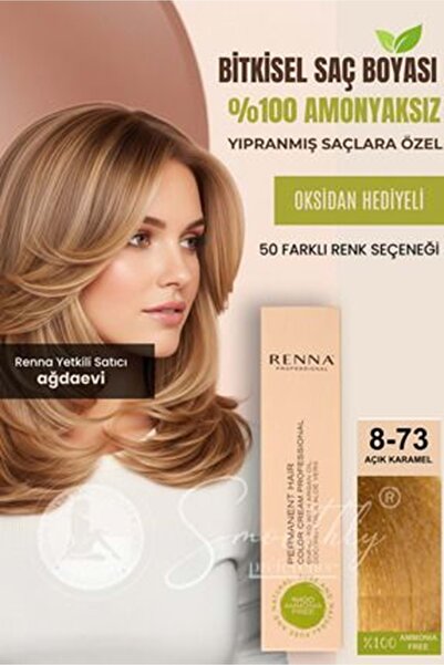 Renna AMONYAKSIZ Bitkisel Yıpranmış Saçlar İçin Saç Boyası 8-73 AÇIK KARAMEL ...