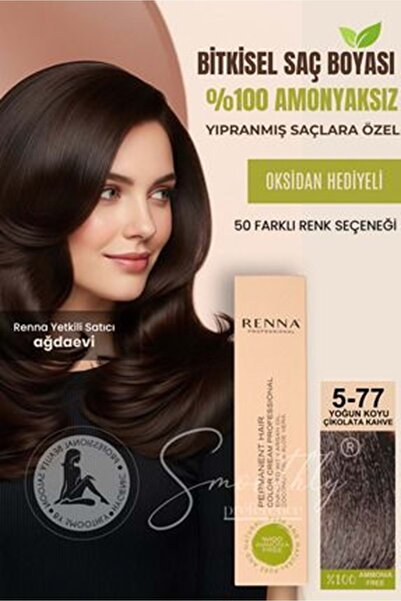 Renna AMONYAKSIZ Bitkisel Yıpranmış Saçlar İçin Saç Boyası 5-77 YOĞUN KOYU Çİ...
