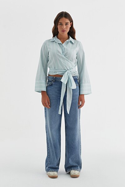 MARKALİSTE Πουκάμισο με πράσινο ριγέ μέση