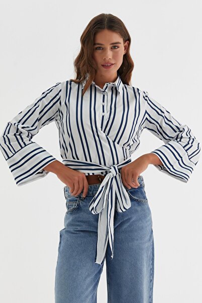 MARKALİSTE Πουκάμισο με λευκό ριγέ δεμένο στη μέση